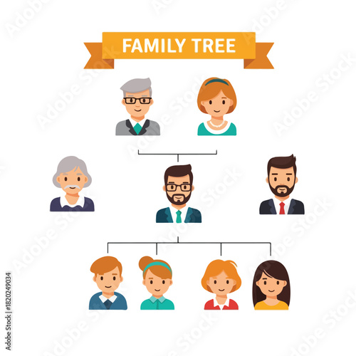 Family Tree Illustration with Generations of People Represented