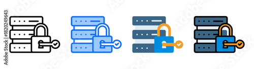 Server Lock Icon Collection Set Multiple Style