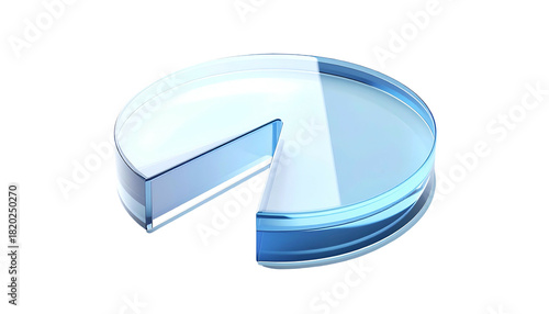 3D-rendered pie chart with one slice missing, rendered with a glassy blue aesthetic