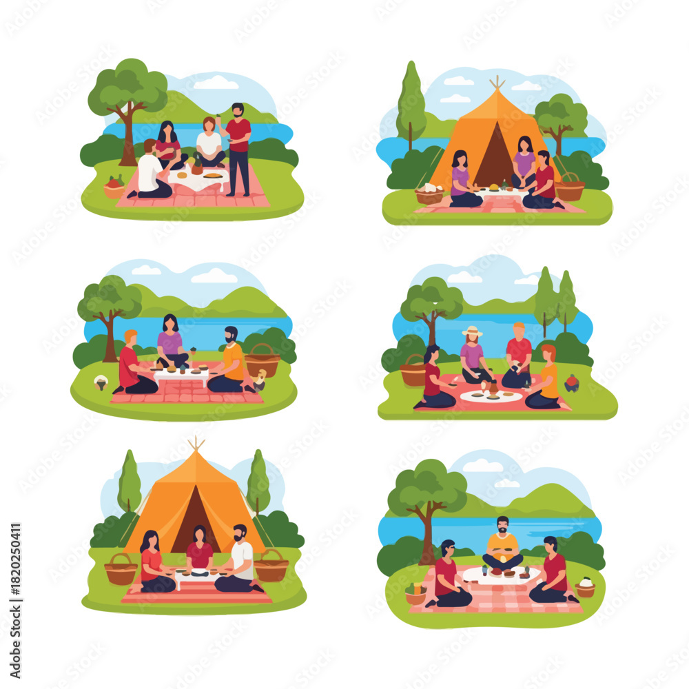 Fototapeta premium Couple Enjoying a Peaceful Outdoor Picnic Amidst Scenic Natural Surroundings