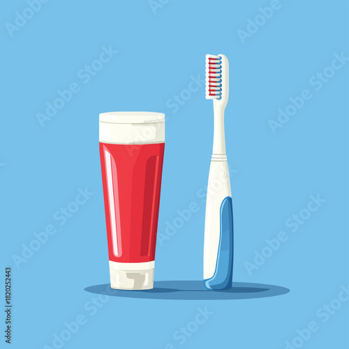 Toothbrush and toothpaste isolated on a flat background vector illustration.  , vector style simple color