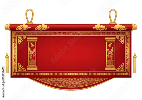 Elegant traditional oriental scroll with phoenix and cloud motifs for festive Chinese New Year greetings and vibrant cultural celebrations display