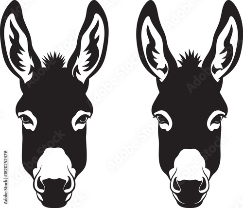 Two donkey heads facing forward silhouette