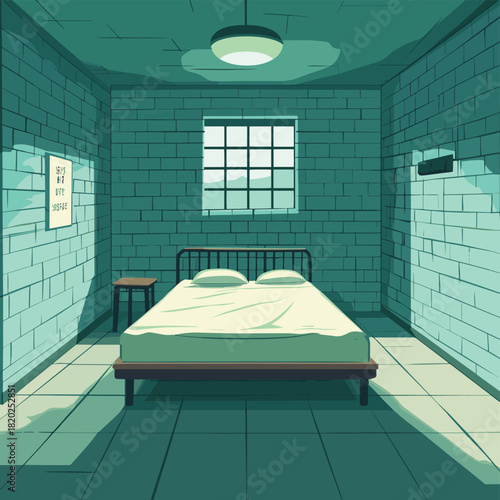 Scene with prison room. Flat illustration  , vector style simple color