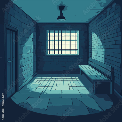 Scene with prison room. Flat illustration  , vector style simple color