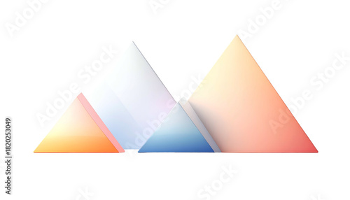 Abstract design of four layered, gradient triangles mimicking mountain peaks on black