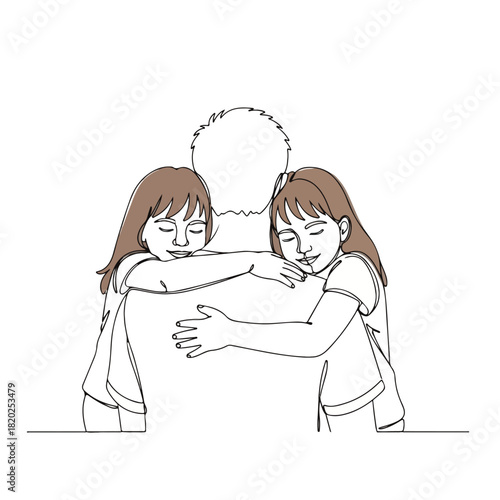 A Father's Embrace Two Daughters Hugging Their Dad from Behind with Love and Affection