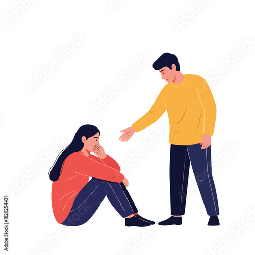 Illustration of a man comforting a sad woman, conveying support and empathy