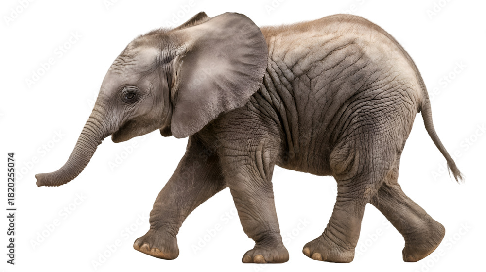 Obraz premium Baby african elephant calf walking isolated on transparent background