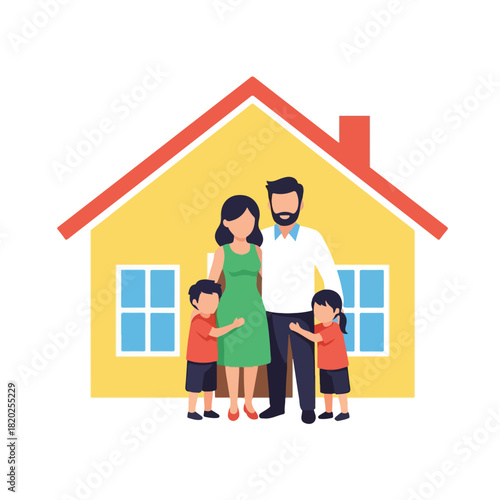 Happy Family Standing in Front of Their Home, Representing Homeownership and Family Life