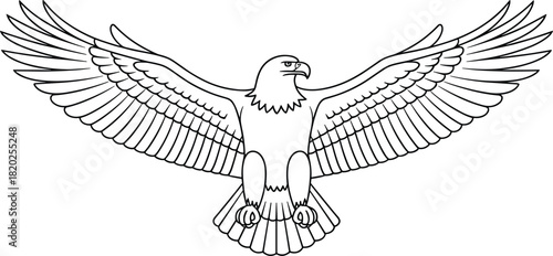 Black and white line art eagle with wings spread bird