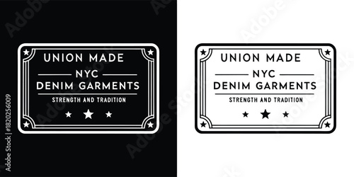 Union made nyc denim garments label, vintage clothing tag