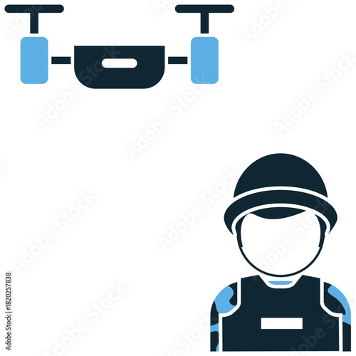Army Drone Icon Vector Ideal for graphics related to military surveillance, aerial technology, modern warfare, and unmanned reconnaissance concepts.