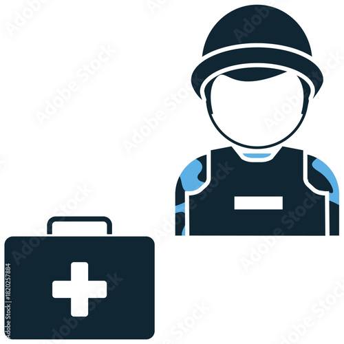 Military Med kit Icon Vector Ideal for graphics related to military medicine, first aid, combat support, health, and field emergency concepts.