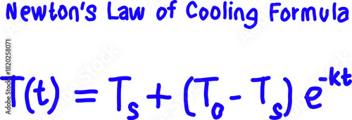 Bright handwritten formula for Newton’s Law of Cooling showing temperature change over time, perfect for science education, physics lessons, and academic materials.
