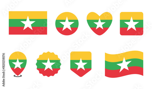 Independence day celebrate myanmar burmas independence day with several versions of its national flag.