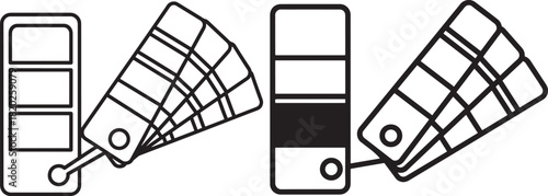 Two paint swatch fans and a color palette silhouette