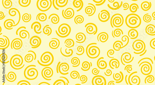Hand-drawn yellow spirals on a cream background, forming a playful and abstract pattern.
