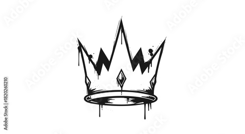 An edgy black and white crown illustration featuring a grunge style with paint drips and splatters, symbolizing urban royalty or power.