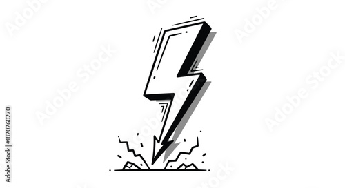 A powerful and stylized hand-drawn lightning bolt striking the ground, illustrating energy, electricity, and dynamic impact.
