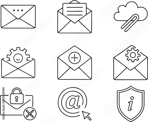 Email Web Icon Set in Line Style