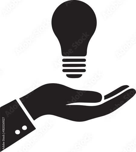 Hand presenting light bulb idea concept on clean white background. Vector