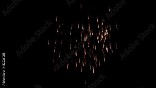 Bloom of firework on alpha background. Blast spark particles Explosion. Concept of elegant festive, New Year, luxury event, celebration, anniversary, holidays, birthday.