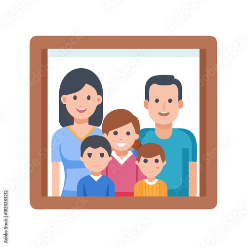 Family character-father mother and children in photo frame