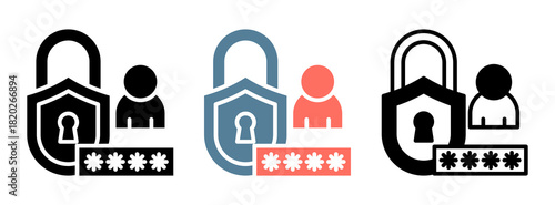 Password Protection Icon Collection Set  Glyph & Mixed Style  