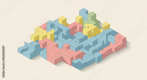 Abstract Isometric Cube Blocks Construction Background