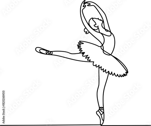 Black line drawing of a ballerina in a graceful pose