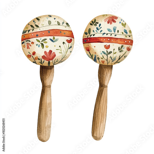 cute maraca pair with painted patterns	