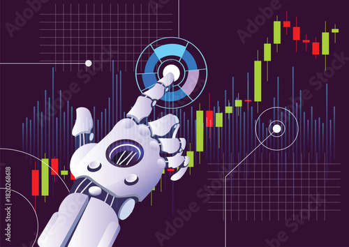 AI in Financial Trading featuring candlestick graphs and data visualizations, illustrating the role of artificial intelligence in modern trading and market analysis.