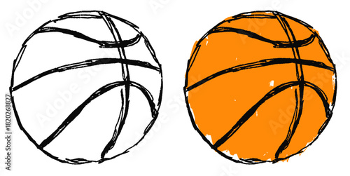 Grunge Sketch Handdrawn Basketball Vector Ideal for sports, fitness, and expressive projects, featuring a distressed ball drawn with a raw, ink-splatter sketch aesthetic.