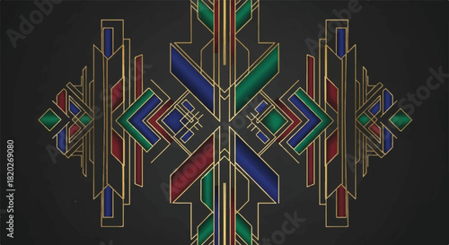 Geometric Art Deco Pattern Gold and Dark Background