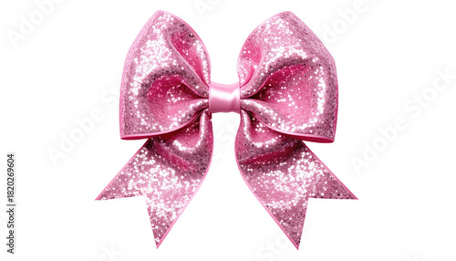 Pink sparkly bow tie with tied center on black background
