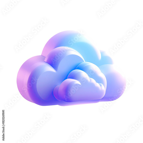 Fluffy cloud, gradient lit, 3D render on black background