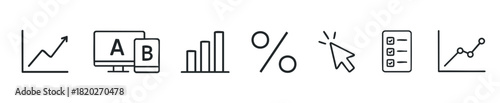 A set of flat icons representing financial growth, data analysis, A B testing, and task completion, perfect for business presentations and digital platforms.