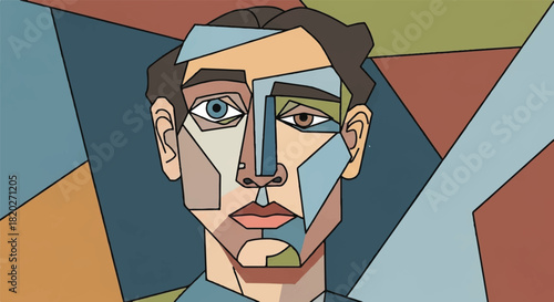 PriAbstract Cubist Style Human Face Portrait Vectornt