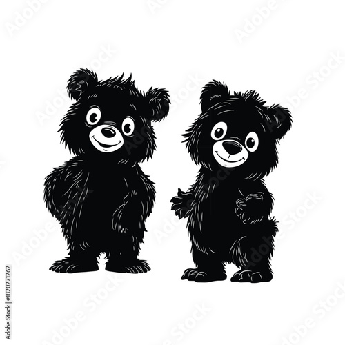  Adorable Fuzzy Cartoon Bear Cub Duo