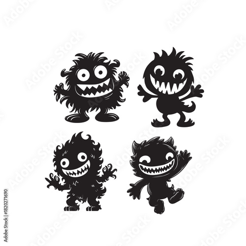Playful Toothy Monster Silhouette Trio Design