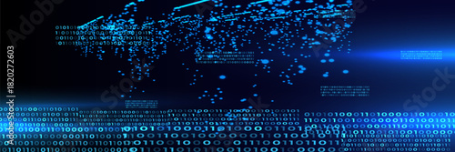 Blue Binary Data Software Programming Code Background. Random Parts of Program Code. Digital Data Technology Concept.