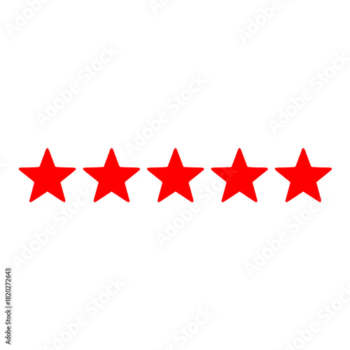 Five red stars create a bold rating indicator for feedback, reviews, or customer satisfaction