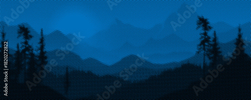 Mountain landscape, halftone dots, fading dot effect, vector design