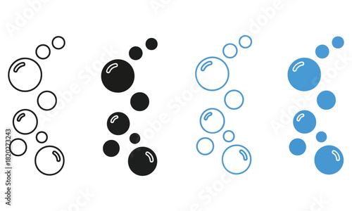 Bubble and Splotch Icon Set: Ascending Circles, Soap Suds Clusters, and Abstract Ink Blot Graphics Vector Collection