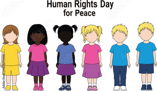 Diverse children stand together celebrating human rights day for peace diversity