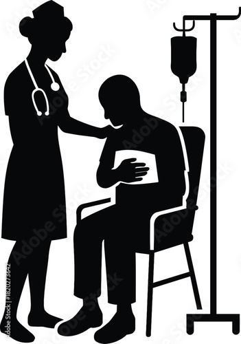 Silhouette of nurse comforting patient receiving intravenous drip therapy