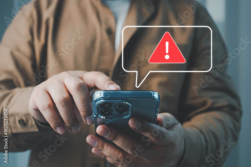 Cybersecurity threat with fake email and SMS alerts on smartphone, showing phishing scams, identity theft risk, online fraud, and red warning icons to highlight mobile security awareness.