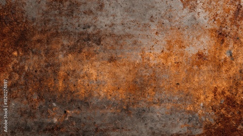 A weathered, rusted metal surface with patches of rust and patches of bare metal, set against a dark background with a subtle glow.