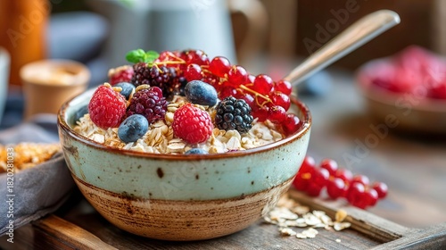 Healthy Breakfast Bowl: Oatmeal with Berries & Fresh Fruit